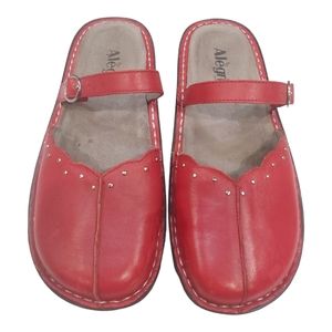 X Alegria Shoes Women's 7.5/38 Red Leather Clogs Mules Slip On